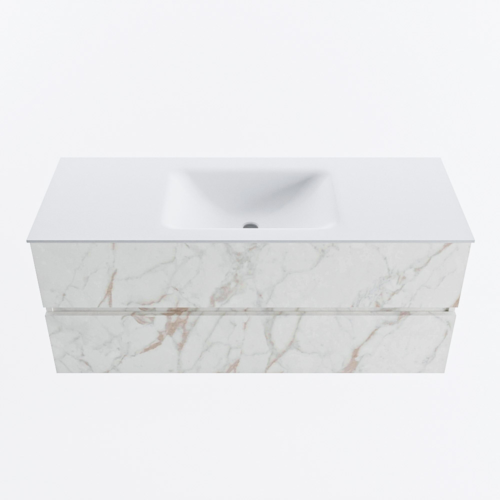 Mondiaz VICA 120cm badmeubel onderkast Carrara 2 lades. Wastafel CLOUD midden 1 kraangat, kleur Talc.