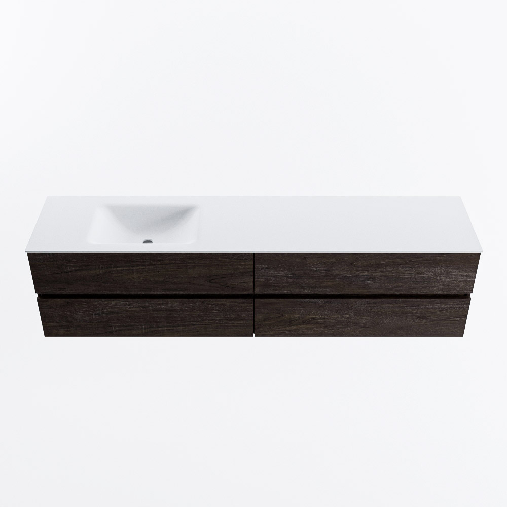 Mondiaz VICA 200cm badmeubel onderkast Dark Brown 4 lades. Wastafel CLOUD links 1 kraangat, kleur Talc.