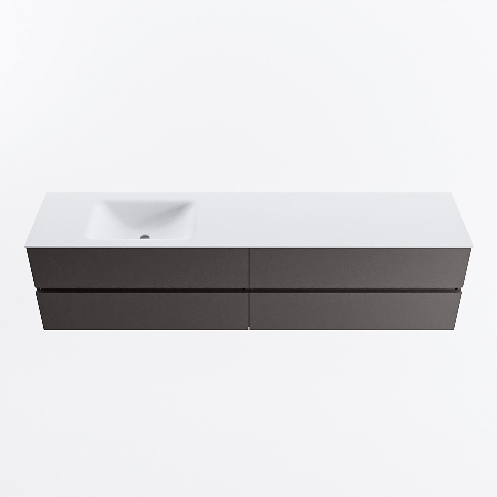 Mondiaz VICA 200cm badmeubel onderkast Dark Grey 4 lades. Wastafel CLOUD links zonder kraangat, kleur Talc.