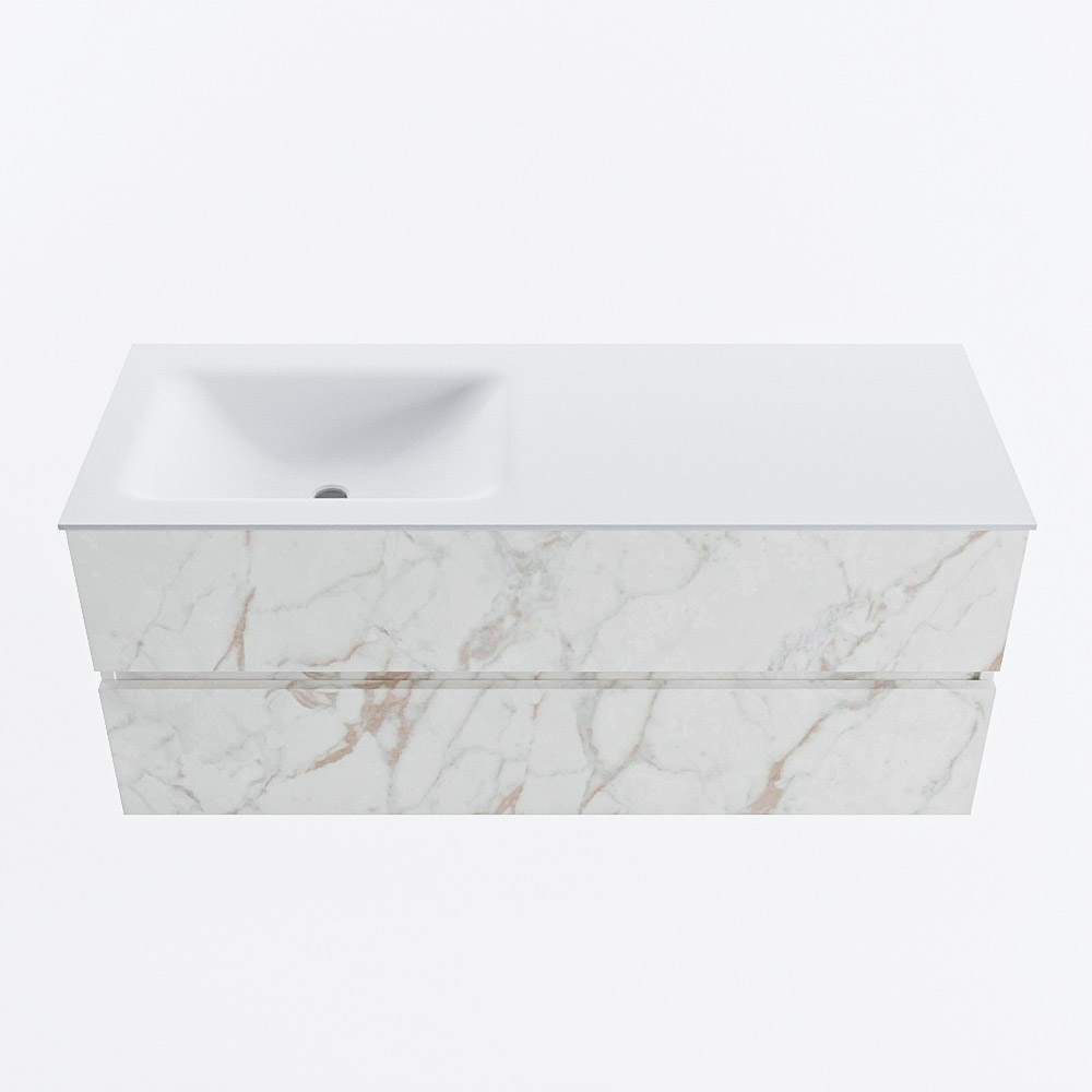 Mondiaz VICA 120cm badmeubel onderkast Carrara 2 lades. Wastafel CLOUD links zonder kraangat, kleur Talc.