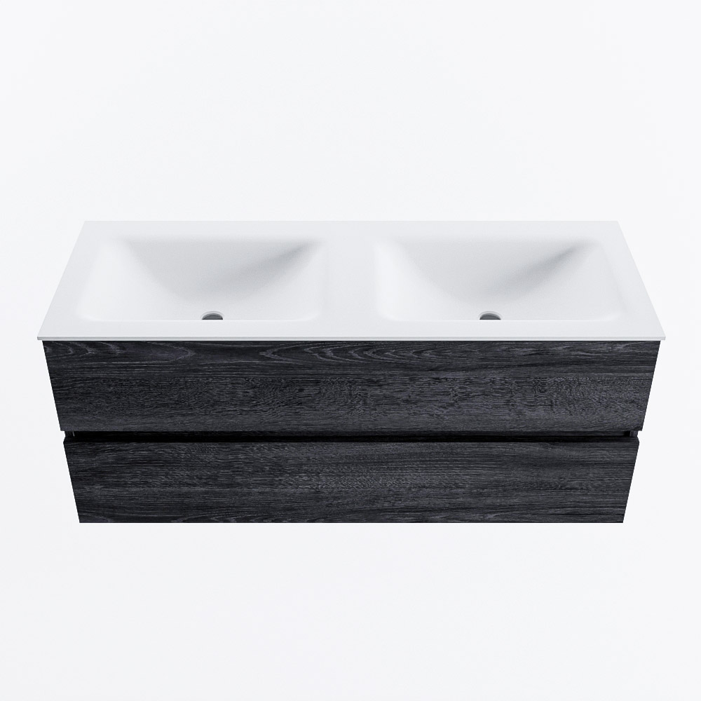 Mondiaz VICA 120cm badmeubel onderkast Antracite 2 lades. Wastafel CLOUD dubbel 2 kraangaten, kleur Talc.