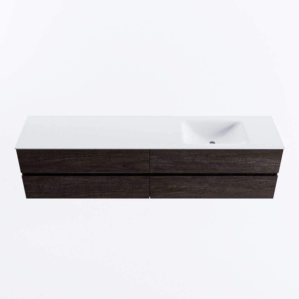 Mondiaz VICA 200cm badmeubel onderkast Dark Brown 4 lades. Wastafel CLOUD rechts zonder kraangat, kleur Talc.