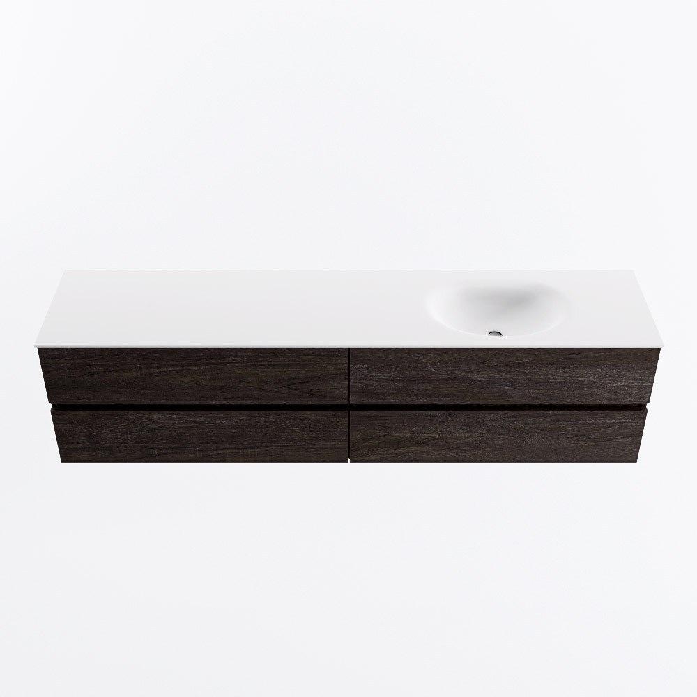 Mondiaz VICA 200cm badmeubel onderkast Dark Brown 4 lades. Wastafel MOON rechts 1 kraangat, kleur Talc.