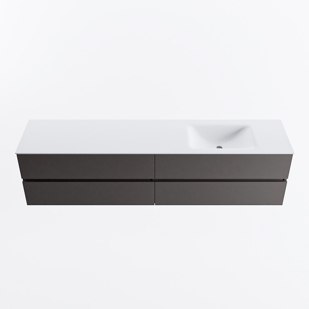 Mondiaz VICA 200cm badmeubel onderkast Dark Grey 4 lades. Wastafel CLOUD rechts zonder kraangat, kleur Talc.