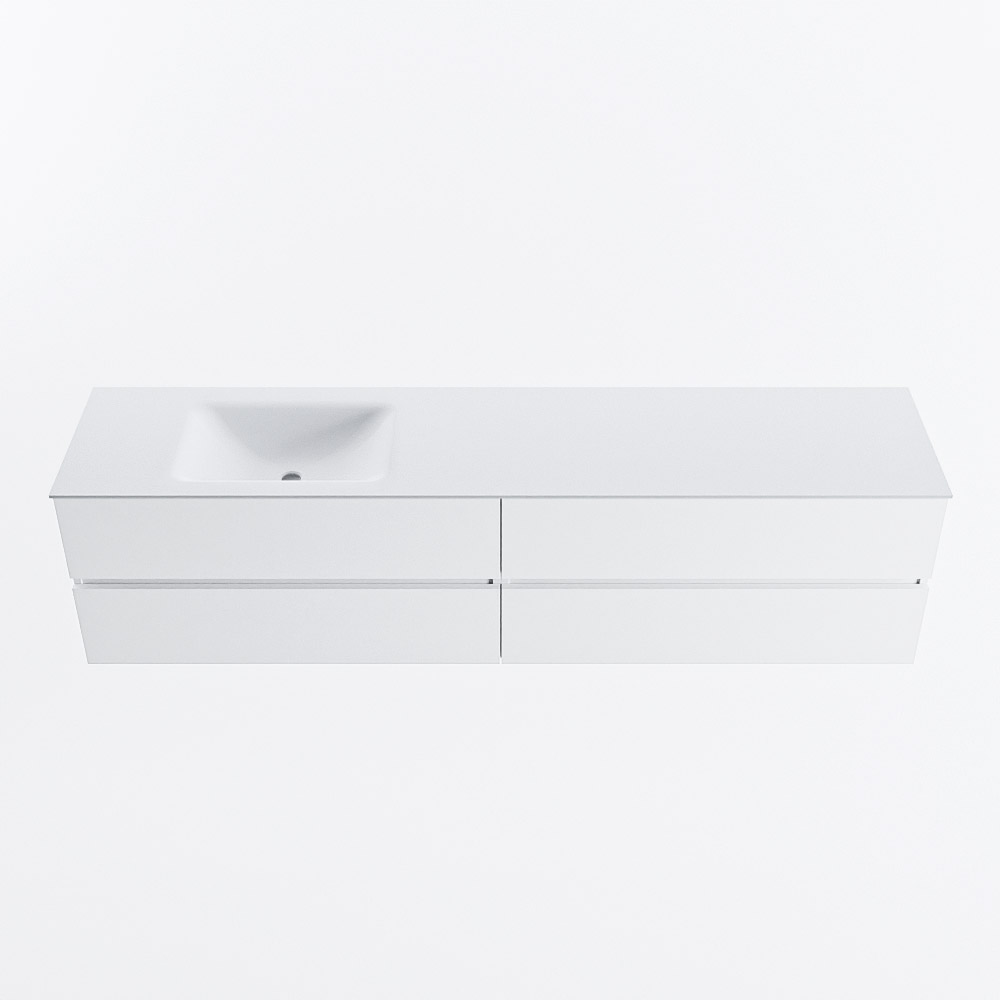 Mondiaz VICA 200cm badmeubel onderkast Talc 4 lades. Wastafel CLOUD links 1 kraangat, kleur Talc.