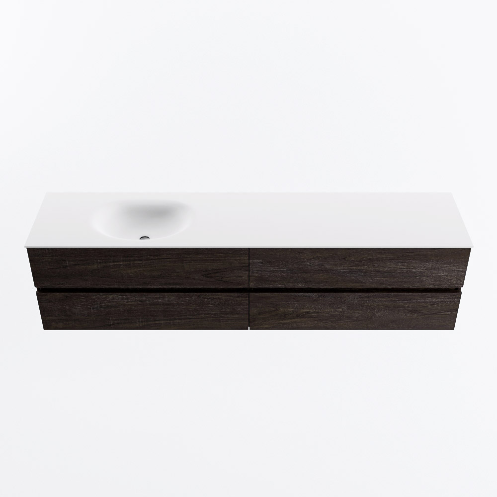 Mondiaz VICA 200cm badmeubel onderkast Dark Brown 4 lades. Wastafel MOON links 1 kraangat, kleur Talc.