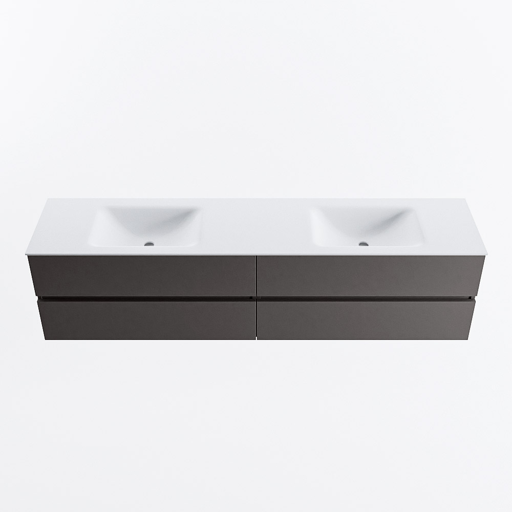 Mondiaz VICA 200cm badmeubel onderkast Dark Grey 4 lades. Wastafel CLOUD dubbel 2 kraangaten, kleur Talc.