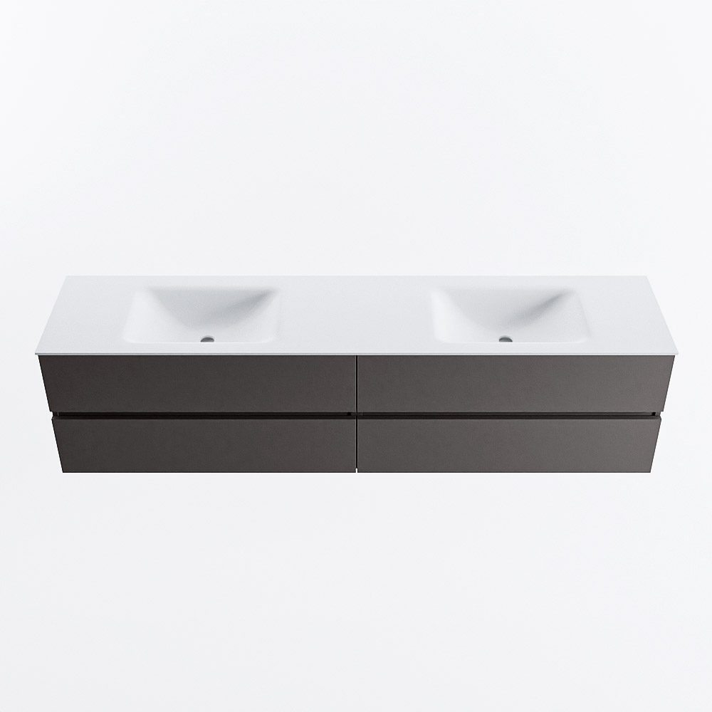 Mondiaz VICA 200cm badmeubel onderkast Dark Grey 4 lades. Wastafel CLOUD dubbel zonder kraangat, kleur Talc.