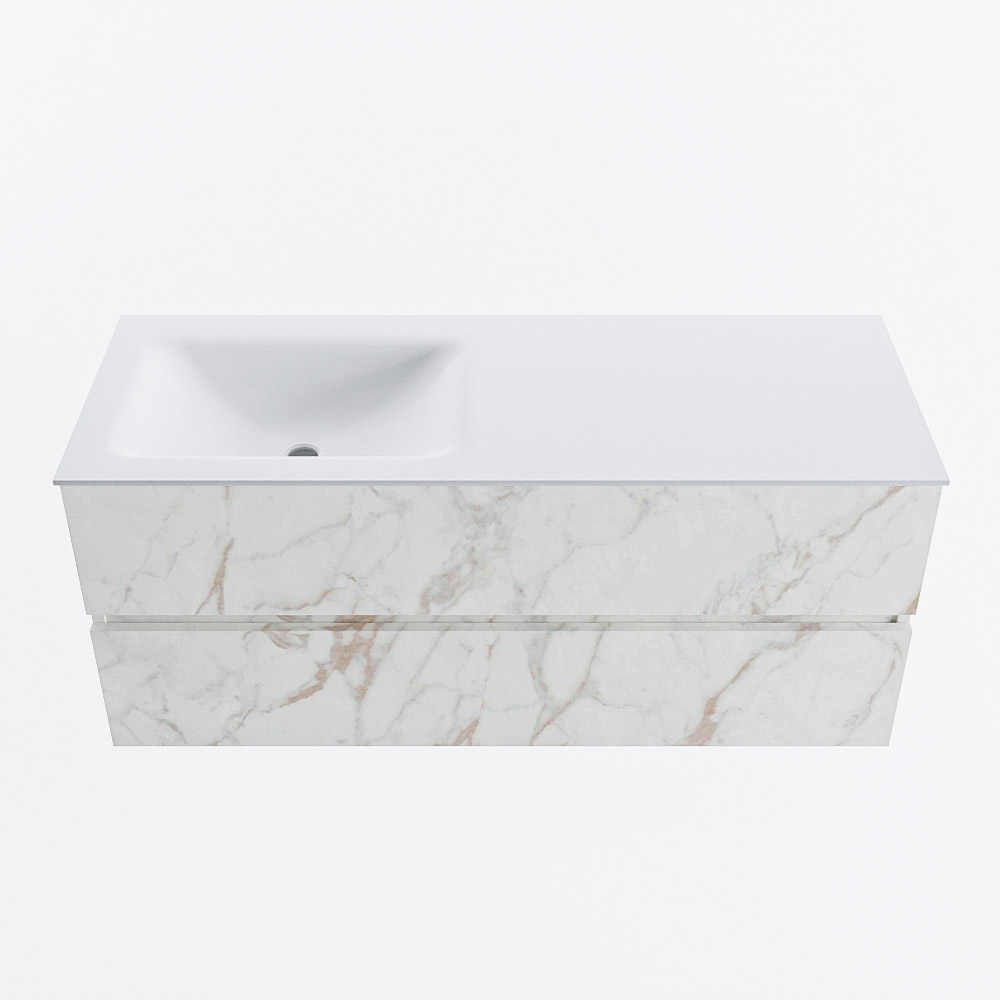 Mondiaz VICA 120cm badmeubel onderkast Carrara 2 lades. Wastafel CLOUD links 1 kraangat, kleur Talc.