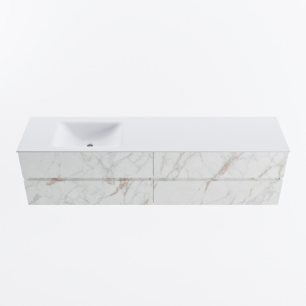 Mondiaz VICA 190cm badmeubel onderkast Carrara 4 lades. Wastafel CLOUD links 1 kraangat, kleur Talc.