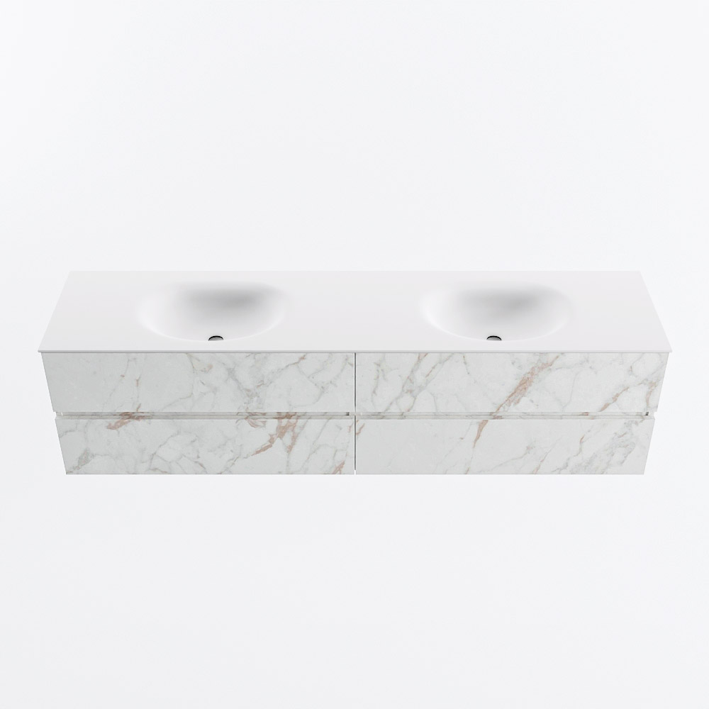 Mondiaz VICA 190cm badmeubel onderkast Carrara 4 lades. Wastafel MOON dubbel 2 kraangaten, kleur Talc.