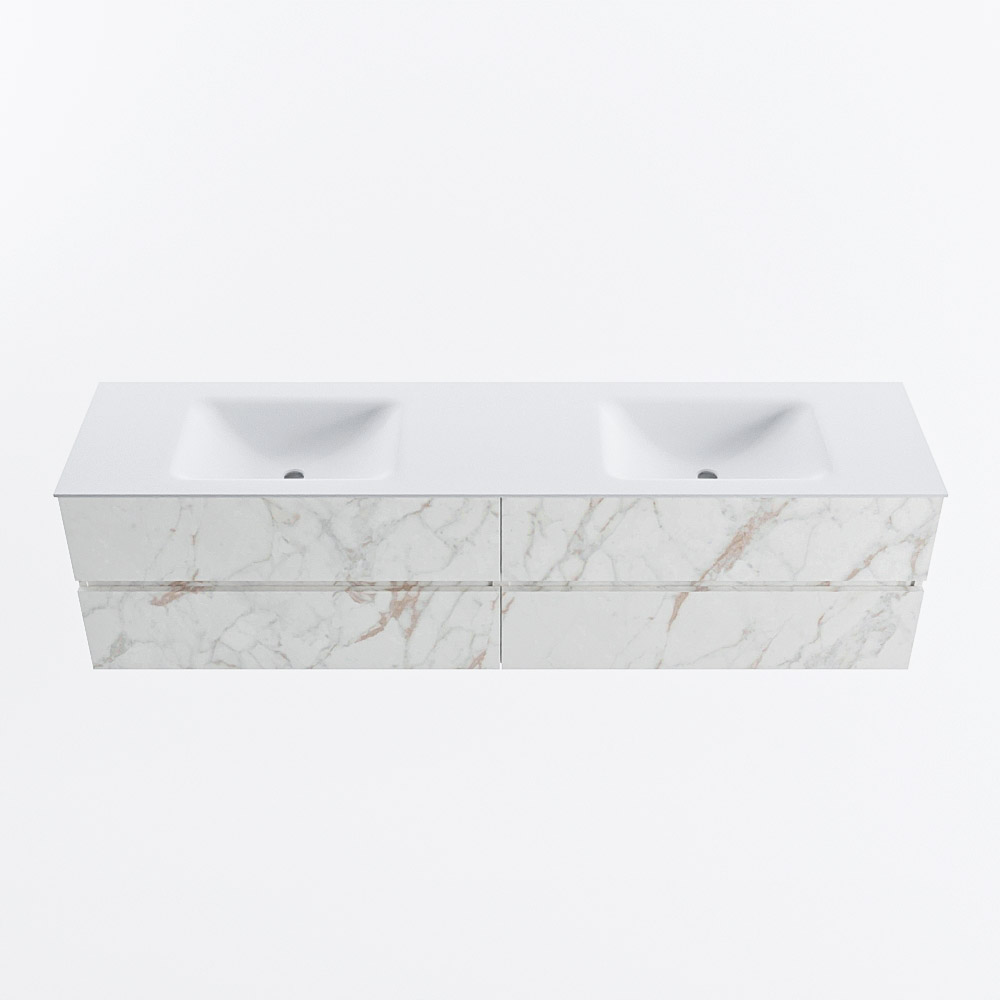 Mondiaz VICA 190cm badmeubel onderkast Carrara 4 lades. Wastafel CLOUD dubbel 2 kraangaten, kleur Talc.