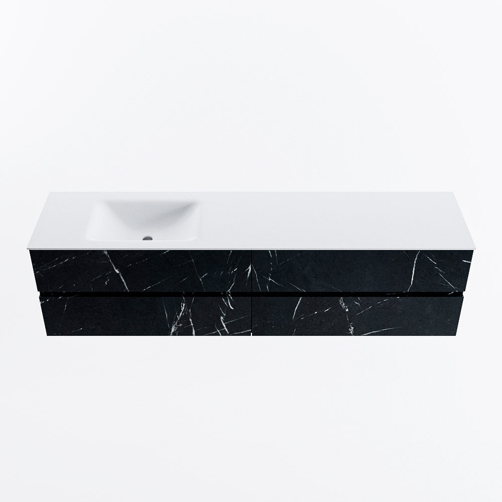 Mondiaz VICA 190cm badmeubel onderkast Marquina 4 lades. Wastafel CLOUD links 1 kraangat, kleur Talc.