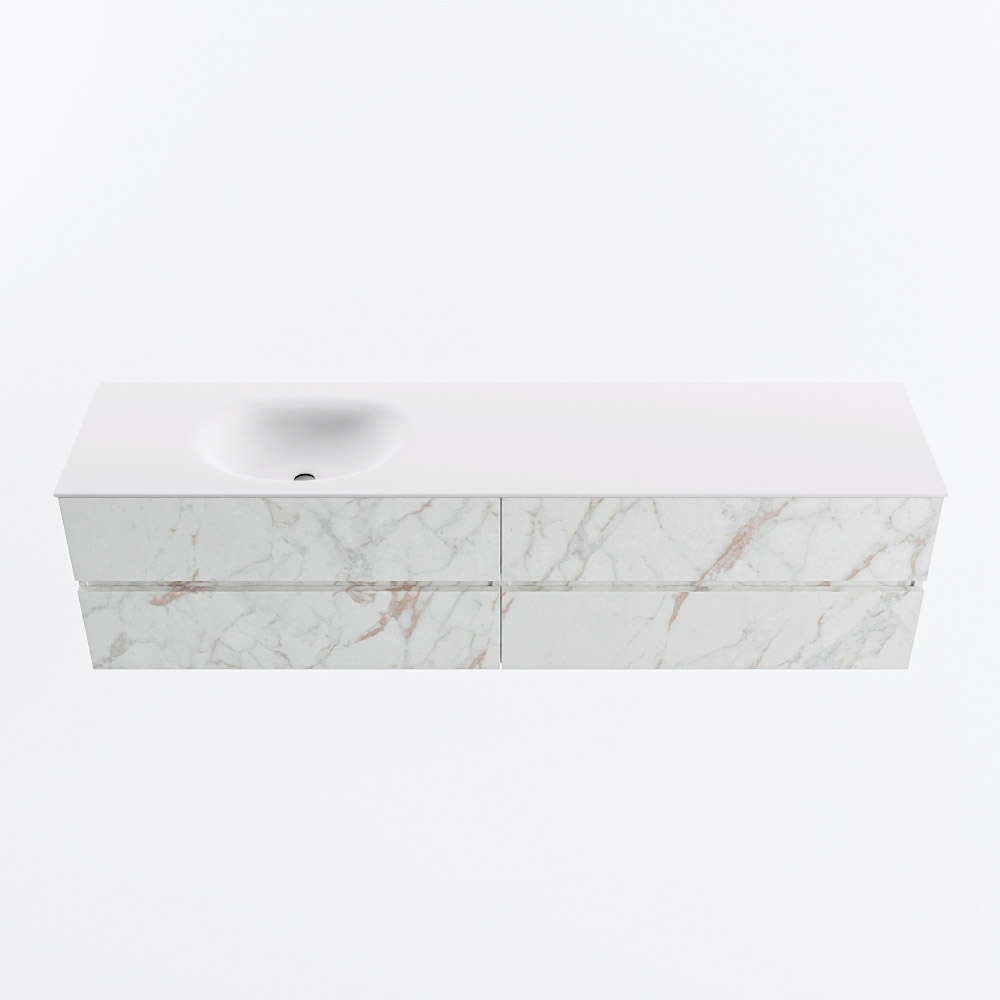 Mondiaz VICA 190cm badmeubel onderkast Carrara 4 lades. Wastafel MOON links zonder kraangat, kleur Talc.