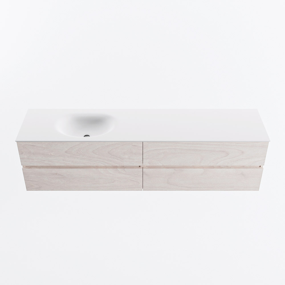 Mondiaz VICA 190cm badmeubel onderkast Underlayment 4 lades. Wastafel MOON links zonder kraangat, kleur Talc.