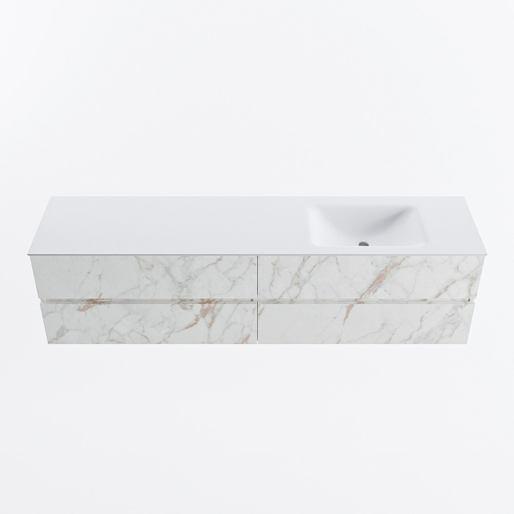 Mondiaz VICA 190cm badmeubel onderkast Carrara 4 lades. Wastafel CLOUD rechts zonder kraangat, kleur Talc.