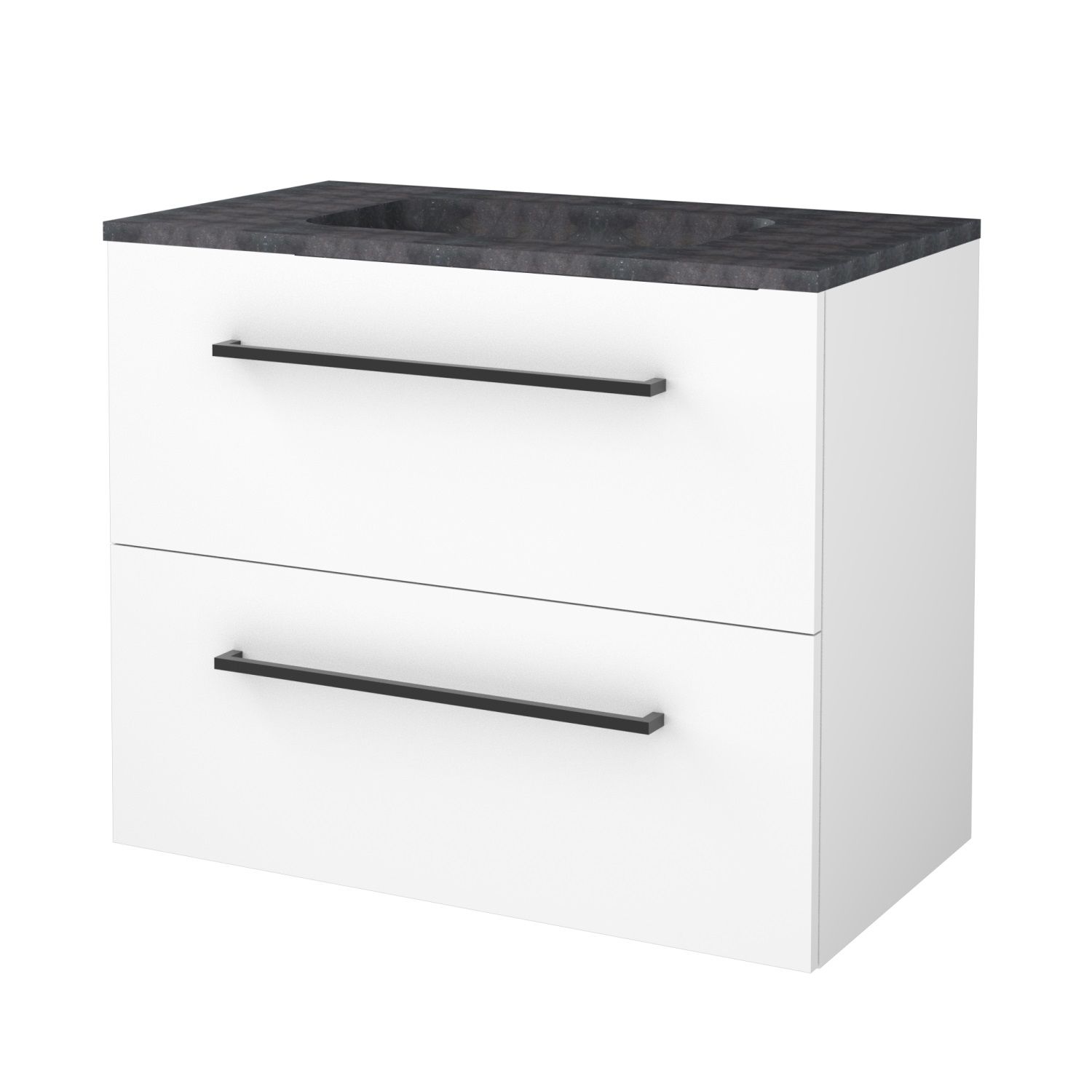 Boss & Wessing Badmeubelset BWS Salt 80x46cm Met Grepen 2 Lades Met Wastafel Hardsteen 1 Kraangat Ice White