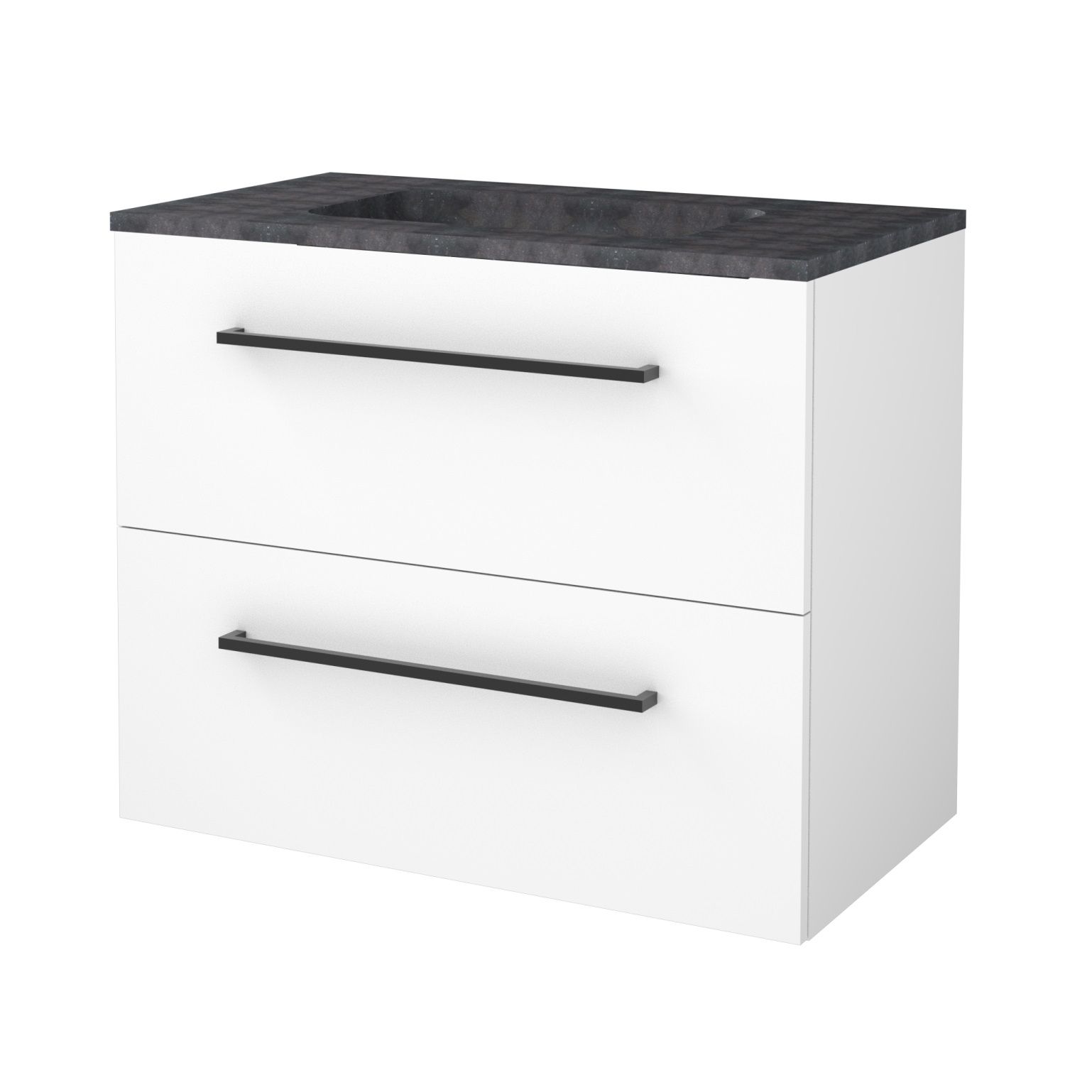 Boss & Wessing Badmeubelset BWS Salt 80x46cm Met Grepen 2 Lades Met Wastafel Hardsteen Ice White