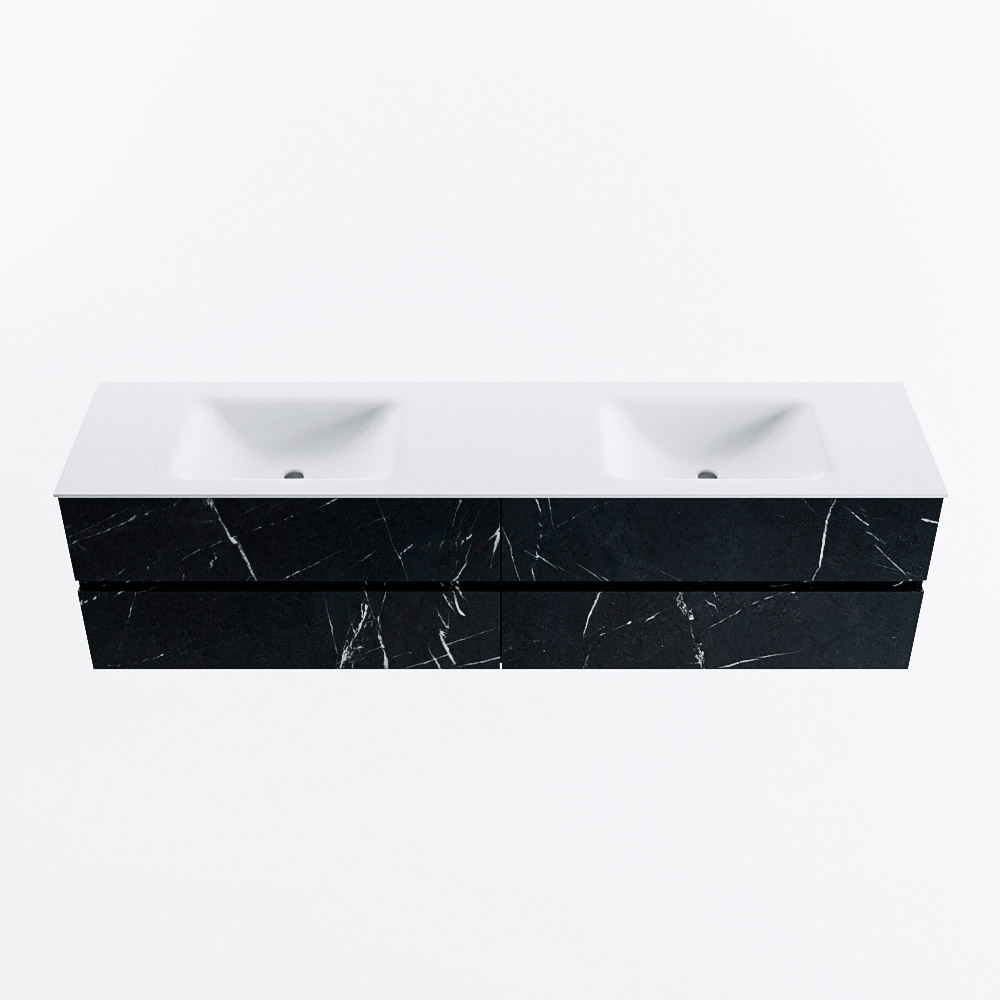 Mondiaz VICA 190cm badmeubel onderkast Marquina 4 lades. Wastafel CLOUD dubbel 2 kraangaten, kleur Talc.