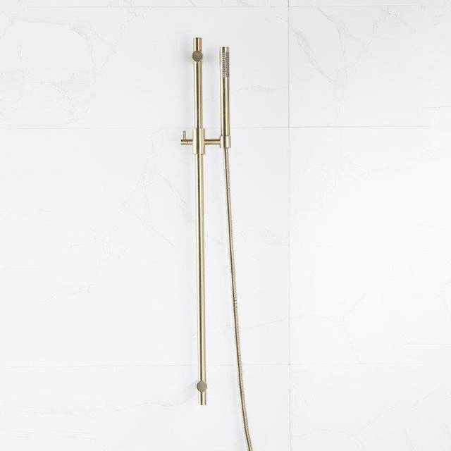 Fortifura Calvi glijstangset met staafhanddouche, metalen doucheslang Geborsteld Messing PVD (Goud) SW767490/SW720570/SW706206