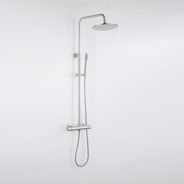 Fortifura Calvi Regendoucheset - thermostatisch - 30cm hoofddouche - metalen slang - staaf handdouche - Geborsteld RVS PVD SW1159499 SW1139121
