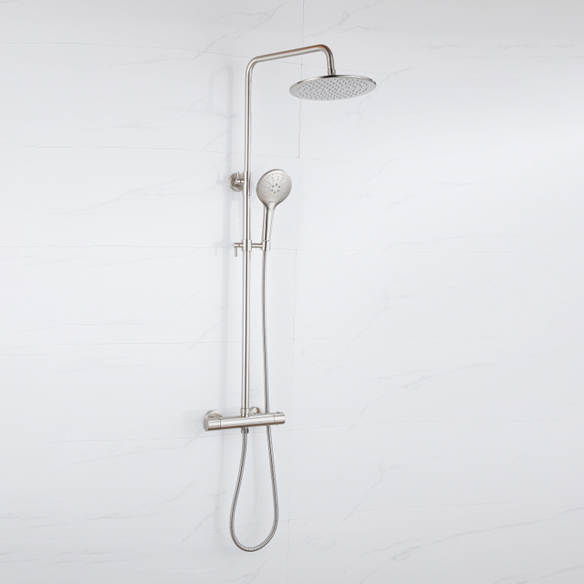 Fortifura Calvi Regendoucheset - thermostatisch - 30cm hoofddouche - metalen slang - ronde handdouche - Geborsteld RVS PVD SW1159499 SW1139121 SW799447