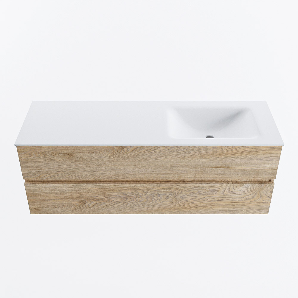 Mondiaz VICA 140cm badmeubel onderkast Washed Oak 2 lades. Wastafel CLOUD rechts 1 kraangat, kleur Talc.
