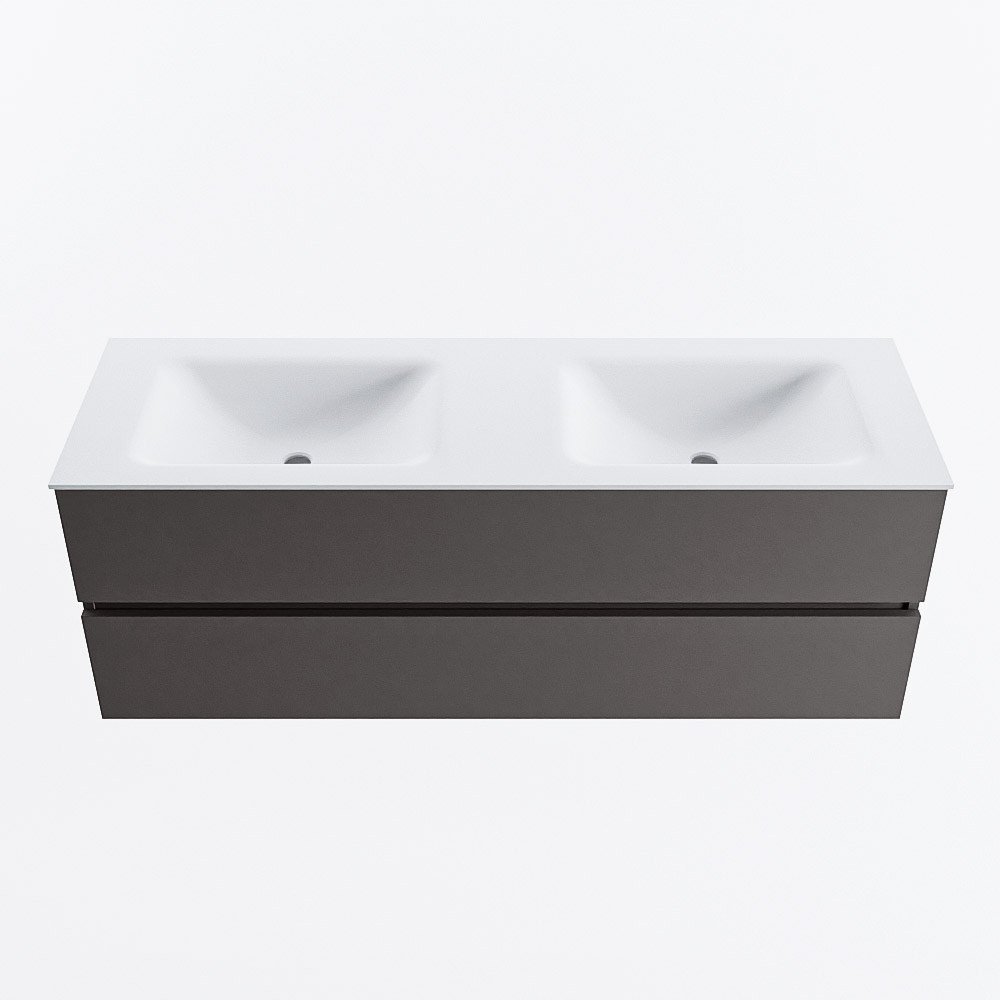 Mondiaz VICA 140cm badmeubel onderkast Dark Grey 2 lades. Wastafel CLOUD dubbel 2 kraangaten, kleur Talc.