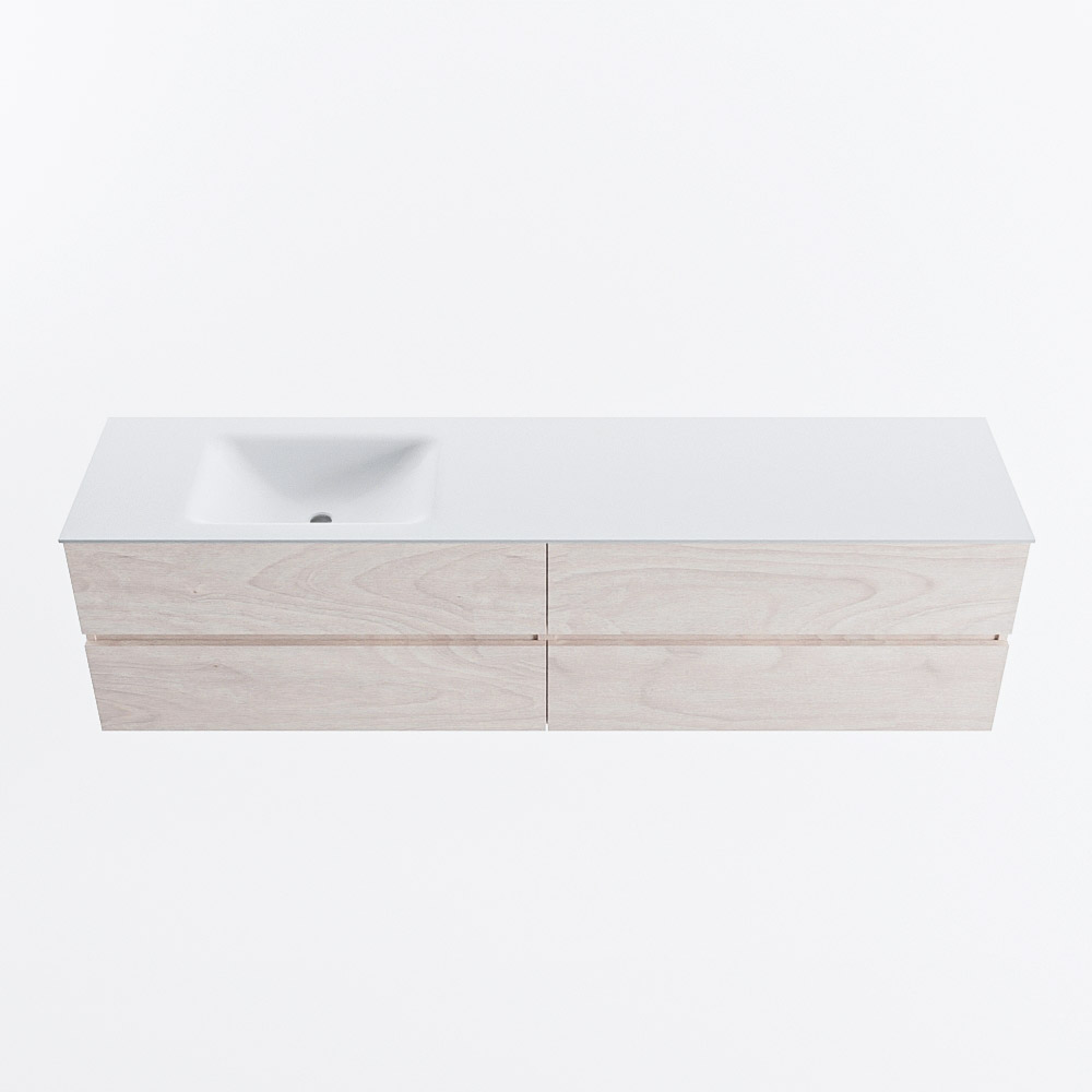 Mondiaz VICA 190cm badmeubel onderkast Underlayment 4 lades. Wastafel CLOUD links zonder kraangat, kleur Talc.