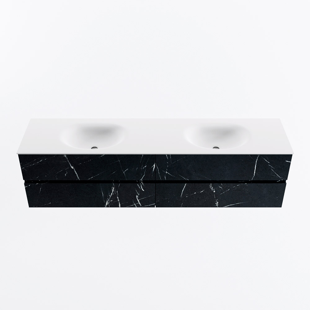 Mondiaz VICA 190cm badmeubel onderkast Marquina 4 lades. Wastafel MOON dubbel zonder kraangat, kleur Talc.