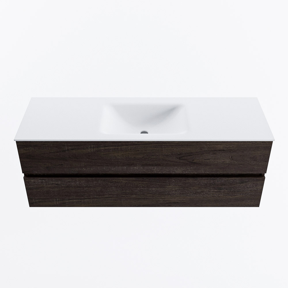 Mondiaz VICA 140cm badmeubel onderkast Dark Brown 2 lades. Wastafel CLOUD midden 1 kraangat, kleur Talc.