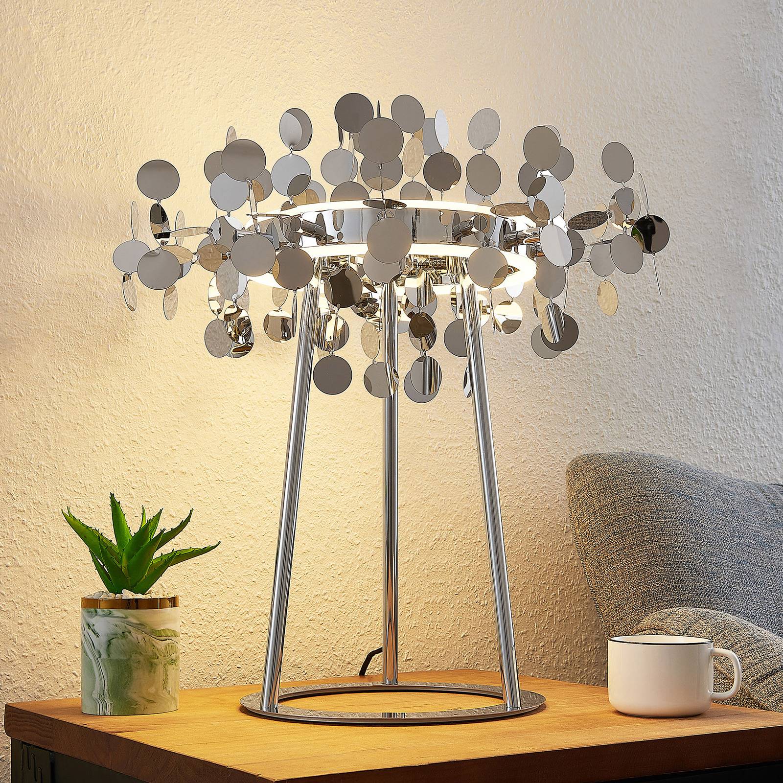 LUCANDE Glimmo LED tafellamp, chroom