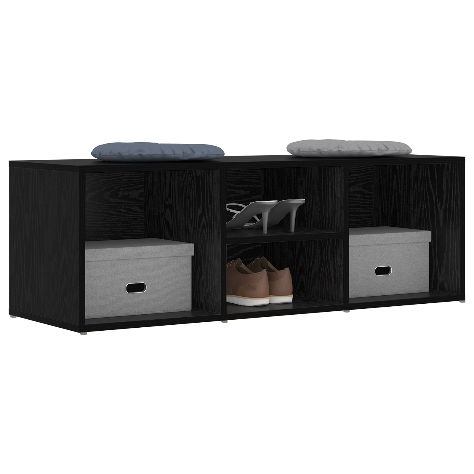 vidaXL Schoenopbergbank Zwart eiken 102 x 35 x 35 cm Bewerkt hout
