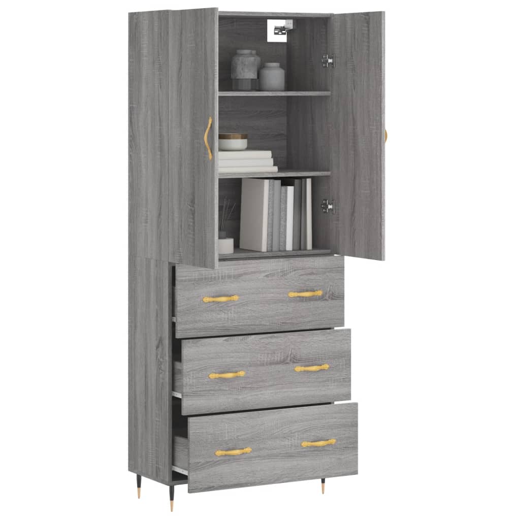 vidaXL Hoge kast 69,5x34x180 cm bewerkt hout grijs sonoma eikenkleurig