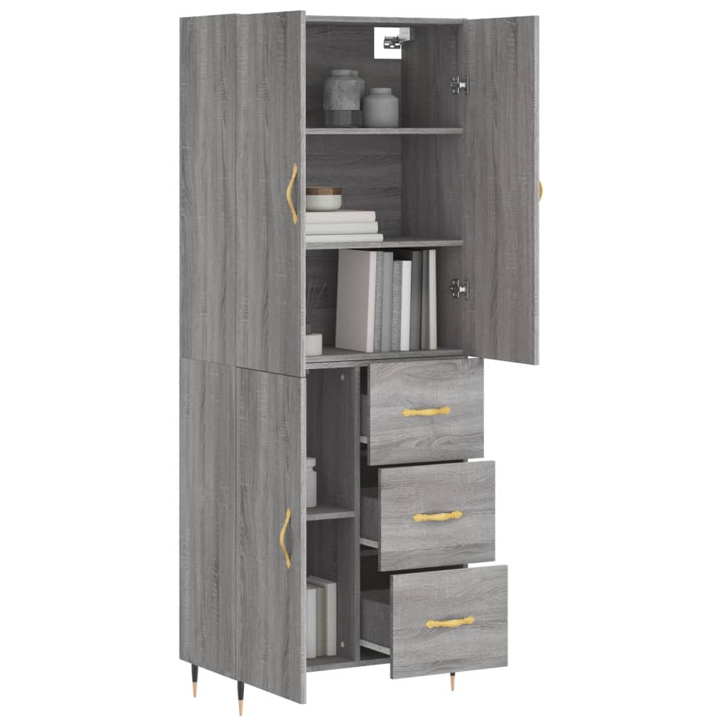 vidaXL Hoge kast 69,5x34x180 cm bewerkt hout grijs sonoma eikenkleurig
