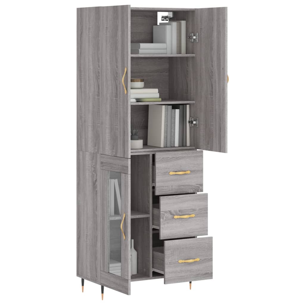 vidaXL Hoge kast 69,5x34x180 cm bewerkt hout grijs sonoma eikenkleurig
