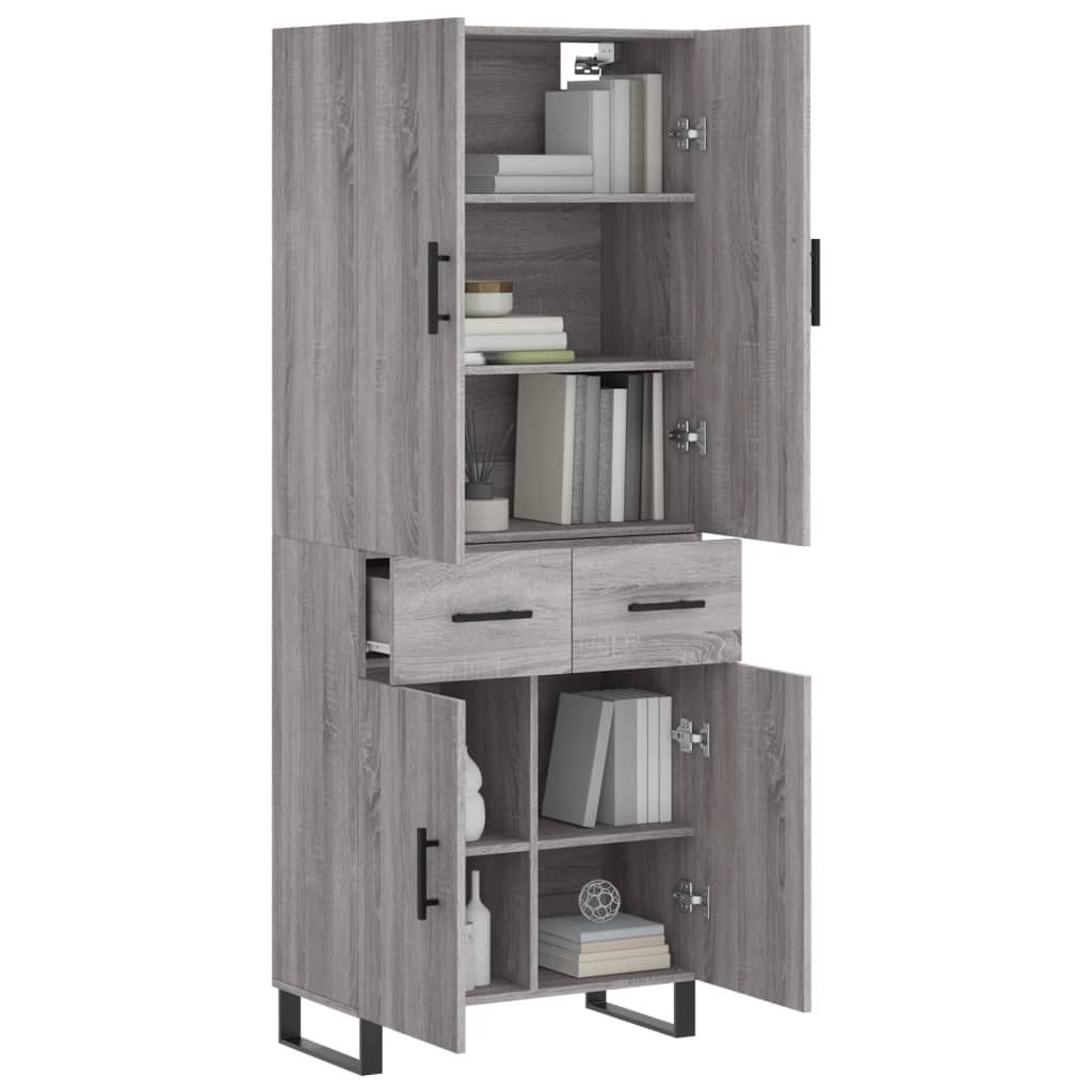 vidaXL Hoge kast 69,5x34x180 cm bewerkt hout grijs sonoma eikenkleurig