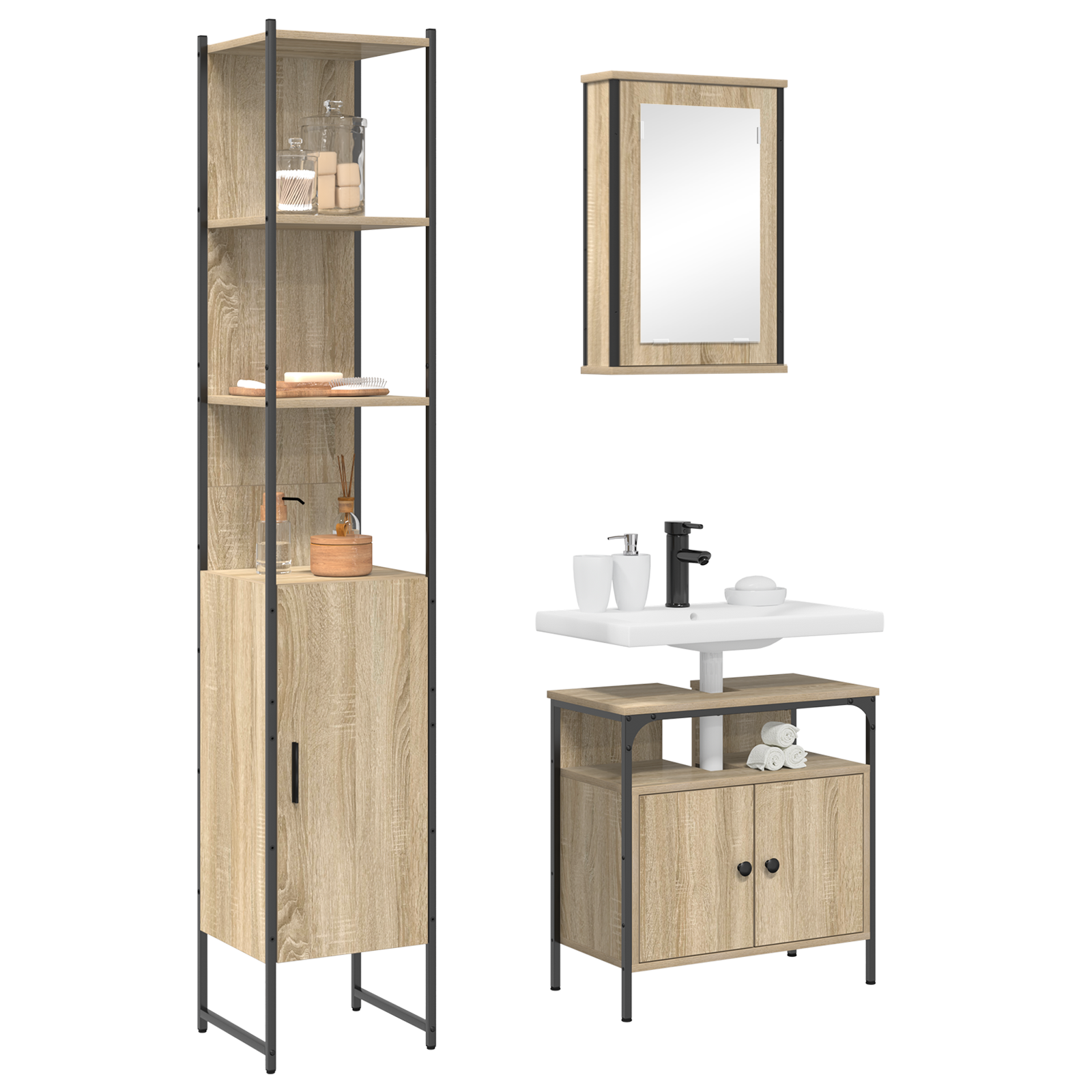 vidaXL Badkamermeubelset 3 pcs Sonoma eiken 33 x 33 x 185.5 cm