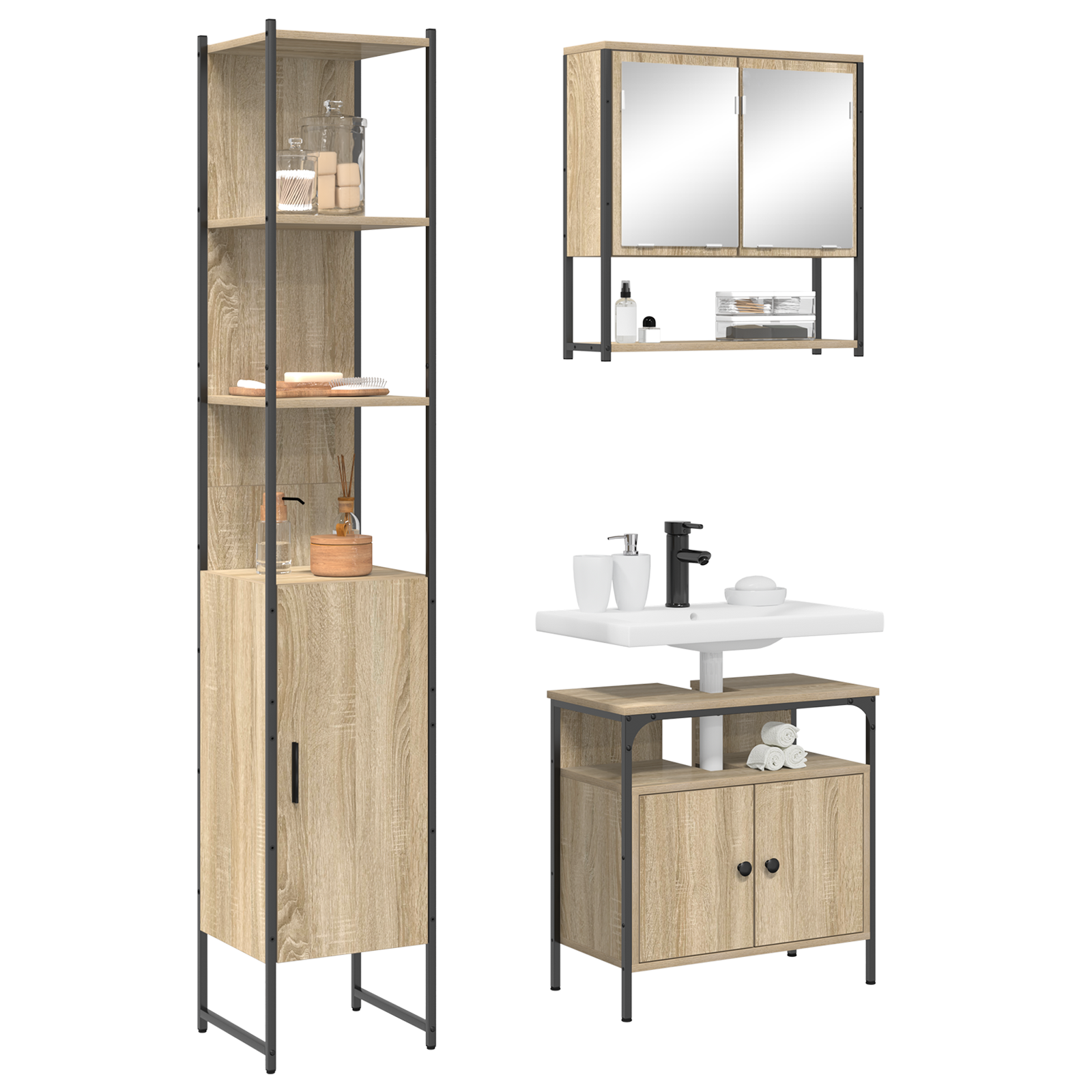 vidaXL Badkamermeubelset 3 pcs Sonoma eiken 33 x 33 x 185.5 cm