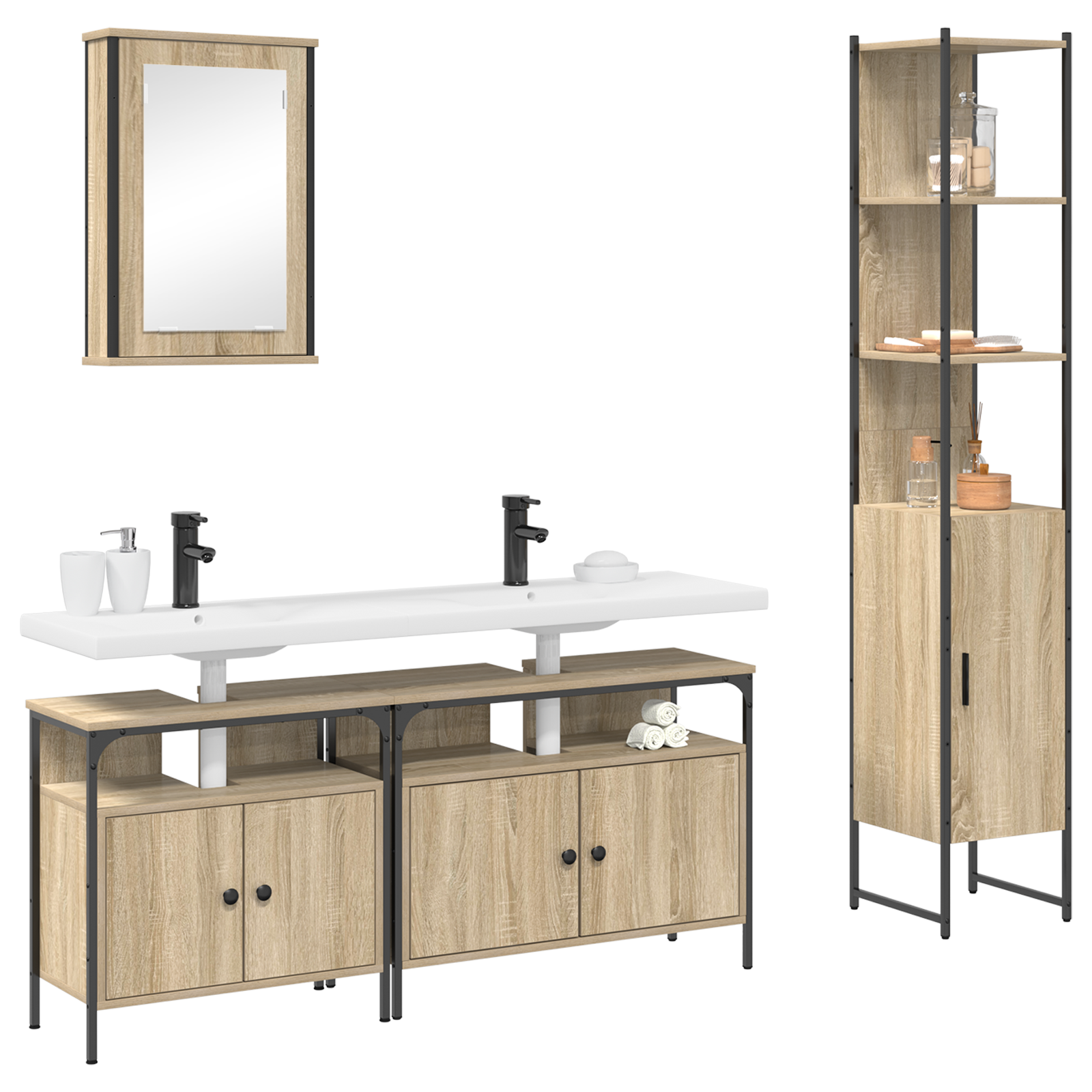 vidaXL Badkamermeubelset 4 pcs Sonoma eiken 33 x 33 x 185.5 cm