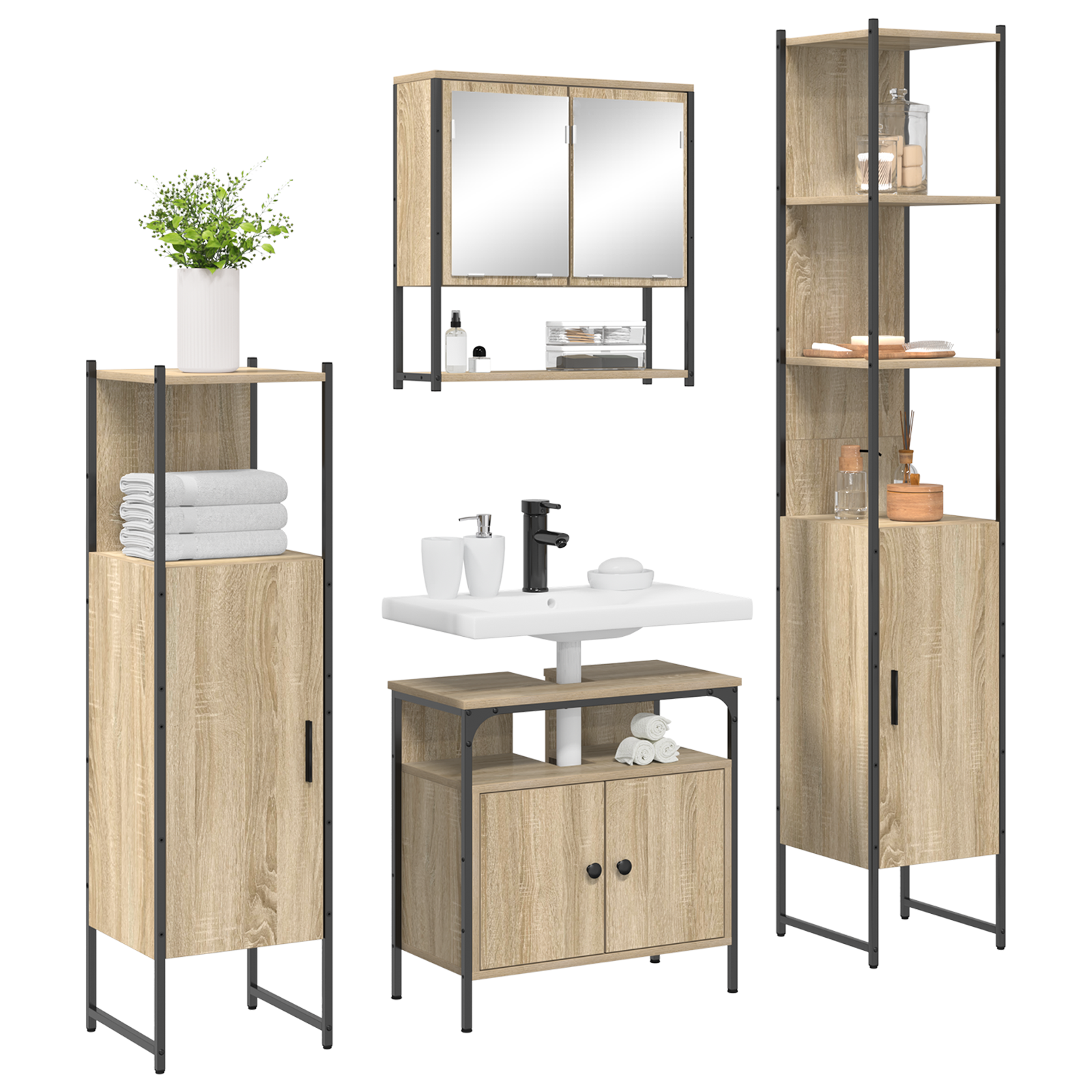vidaXL Badkamermeubelset 4 pcs Sonoma eiken 33 x 33 x 188.5 cm