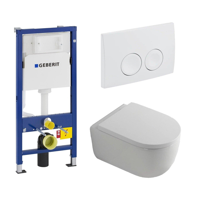 Geberit QeramiQ Dely Swirl Toiletset - 36.5x53cm -  UP100 inbouwreservoir - 35mm zitting - witte bedieningsplaat - ronde knoppen - wit mat SW730486/0701174/SW1000767/SW1026257