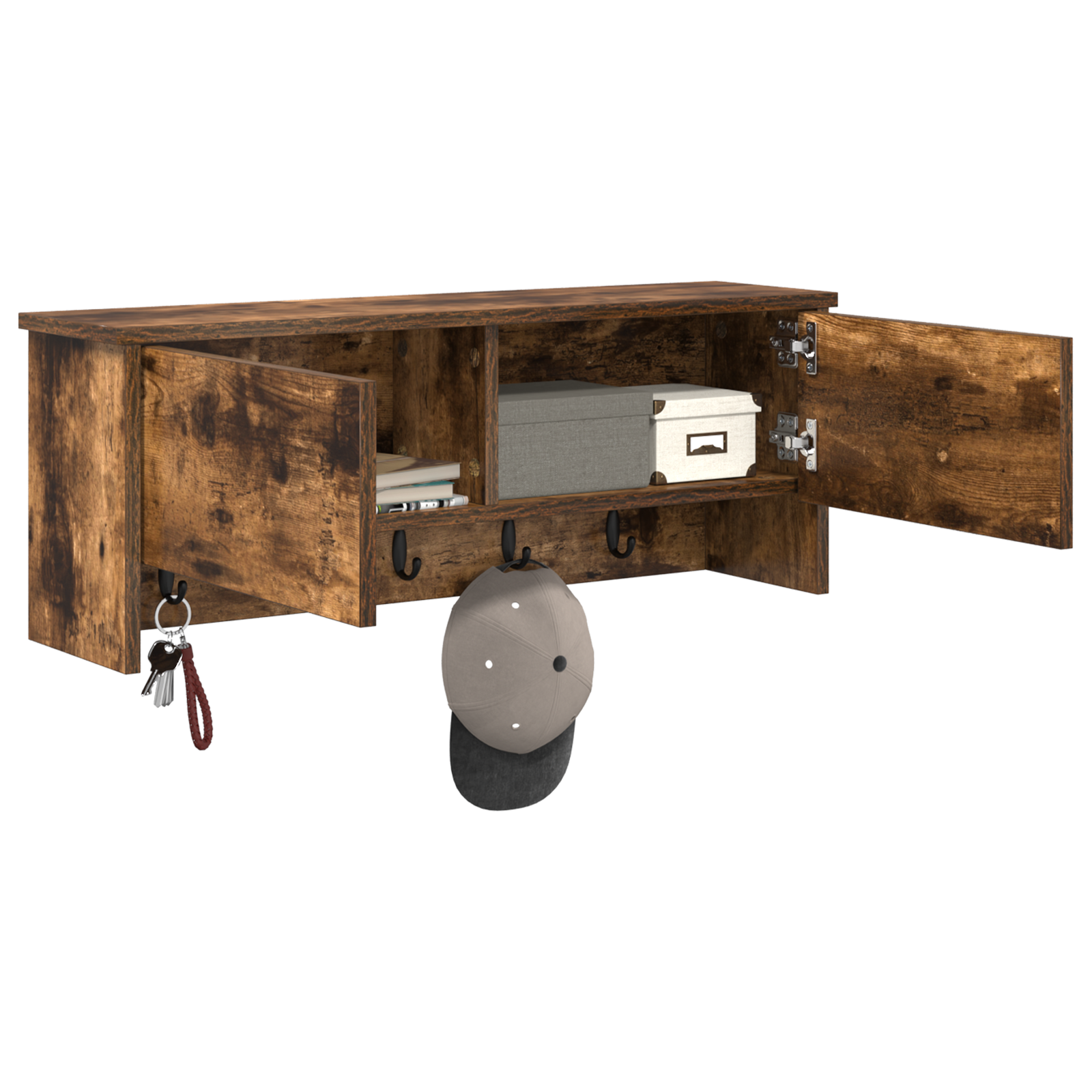 vidaXL Wandgemonteerde kapstok met plank Gerookt eiken 80 x 20 x 30 cm