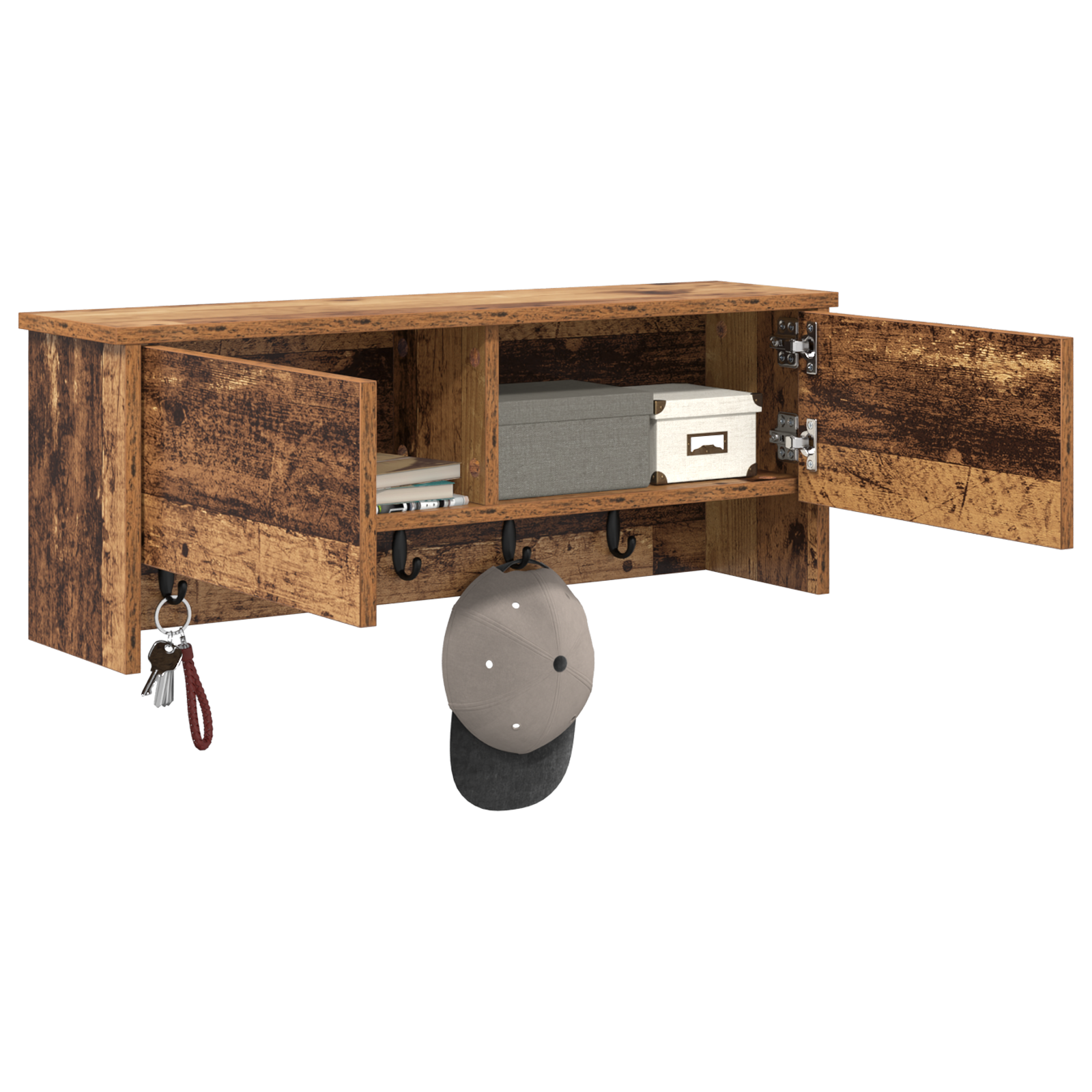 vidaXL Wandgemonteerde kapstok Oud hout 80 x 20 x 30 cm Bewerkt hout