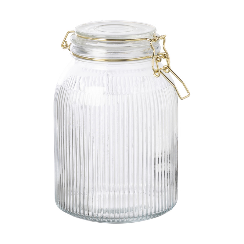 Xenos Weckpot ribbel met gouden deksel - 1.7 liter