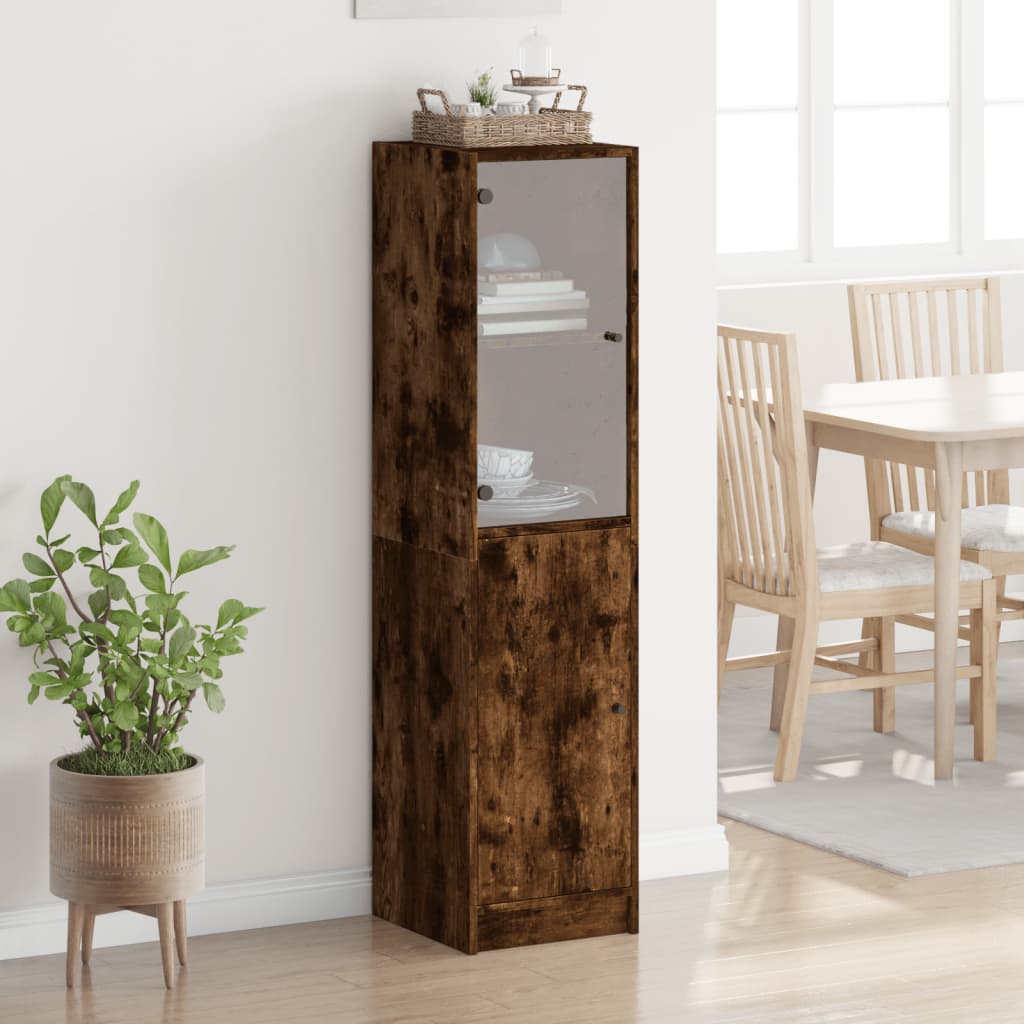 vidaXL Hoge kast met glazen deur 35x37x142 cm gerookt eikenkleurig