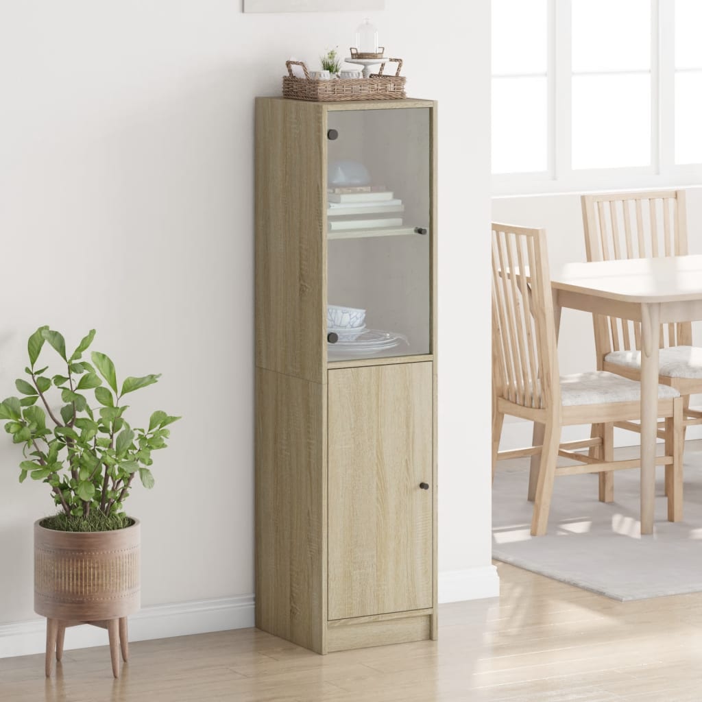vidaXL Hoge kast met glazen deur 35x37x142 cm sonoma eikenkleurig