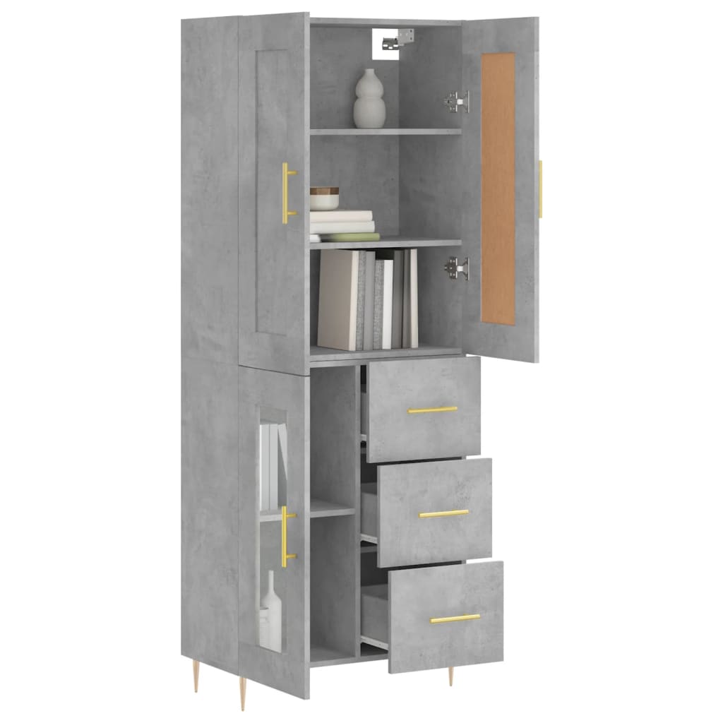 vidaXL Hoge kast 69,5x34x180 cm bewerkt hout betongrijs