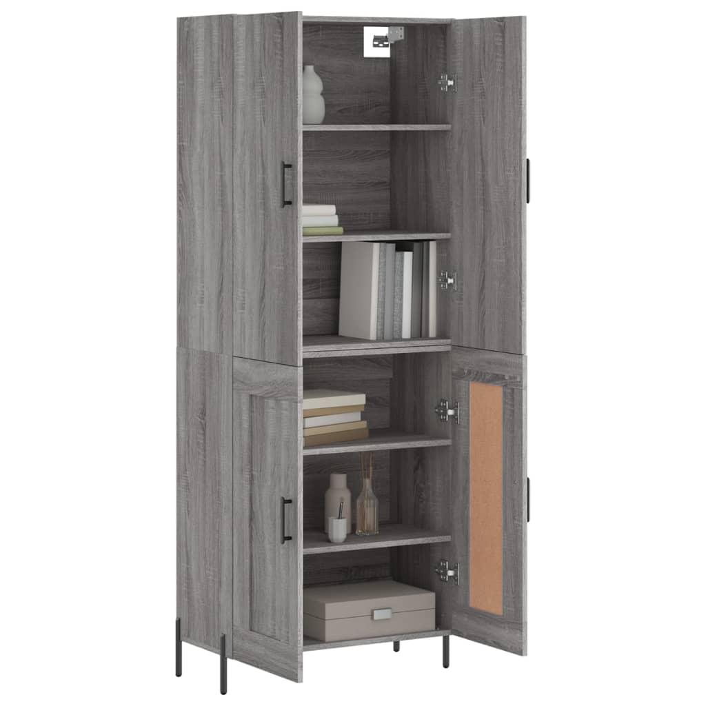 vidaXL Hoge kast 69,5x34x180 cm bewerkt hout grijs sonoma eikenkleurig