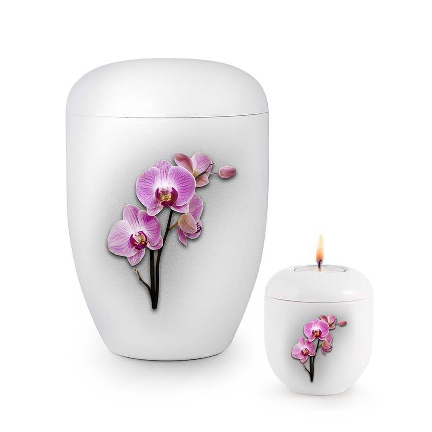 Urnwebshop Witte Design Urn en Mini Waxinelicht Urn Roze Orchidee (4.3 liter)